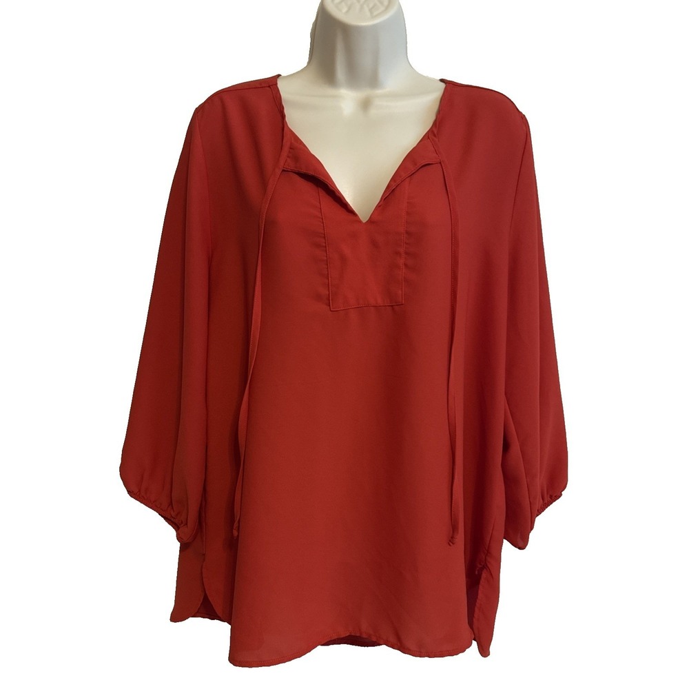 West Kei Womens 3/4 Sleeve Tunic Top L Boho Office Layers Relaxed Minimalist